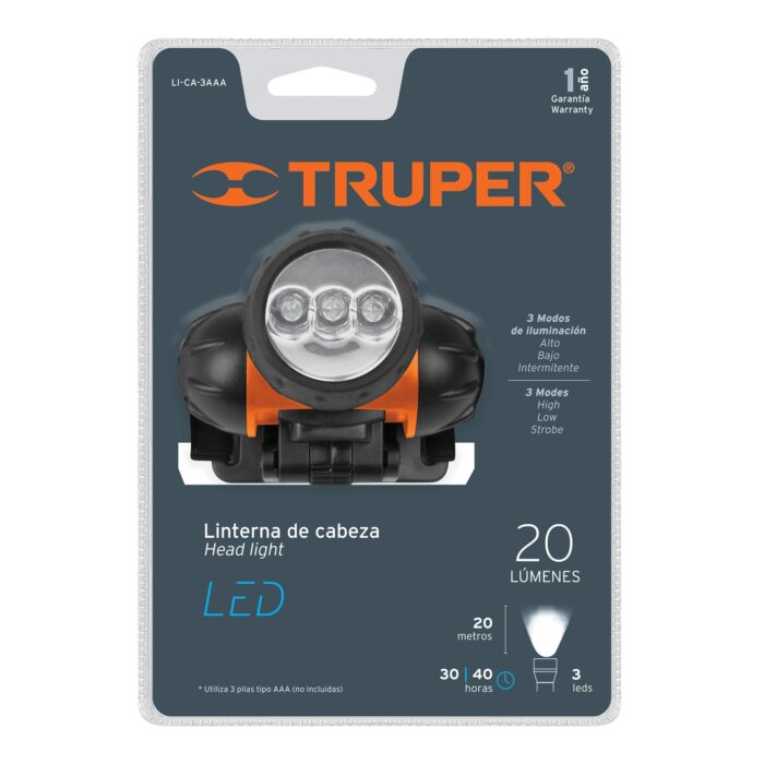 ⁦פנס ראש מקצועי 3 לדים | TRUPER⁩ – תמונה ⁦2⁩